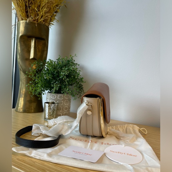 See by Chloe Women Cowhide Mara Chain Strap Evening Leather Bag Cement Beige - Picture 6 of 8